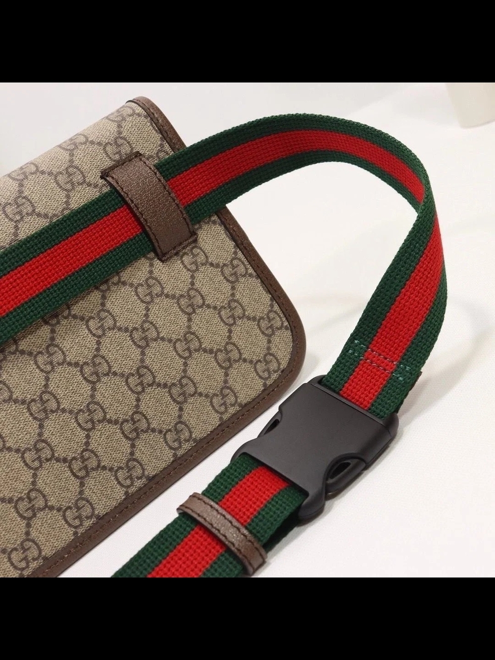 Gucci Brown GG Supreme Crossbody Bag with Red-Green Web Strap - Picture 4 of 7